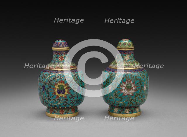 Pair of Snuff Bottles with Floral Scrolls, 1736-1795. Creator: Unknown.