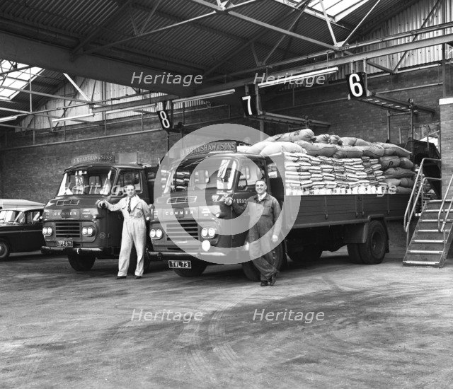 Commer Lorries at Spillers Foods Ltd, Gainsborough, Lincolnshire, 1962.  Artist: Michael Walters