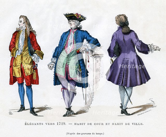 Dandy of c1729, court dress and town dress, (1882-1884).Artist: Tamisier