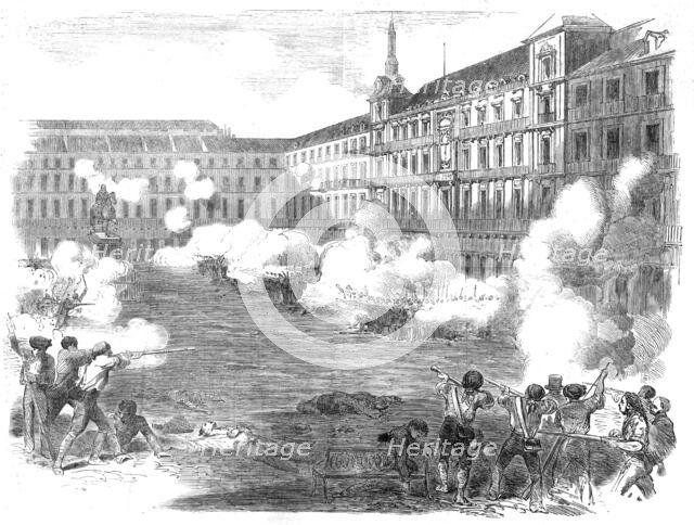 The Insurrection in Madrid - Conflict in the Plaza Mayor, 1854. Creator: Unknown.