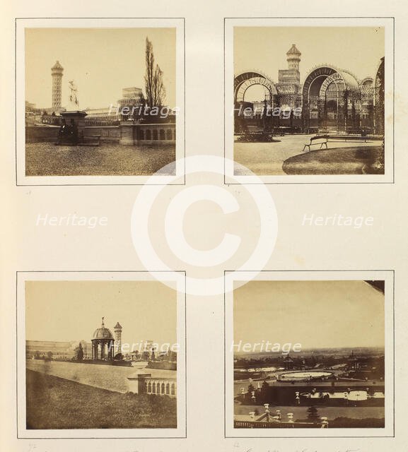 [Two Gentlemen Seated on the Grounds of the Palace; The Palace from the Rosary; Cascad..., ca. 1859. Creator: Attributed to Philip Henry Delamotte.