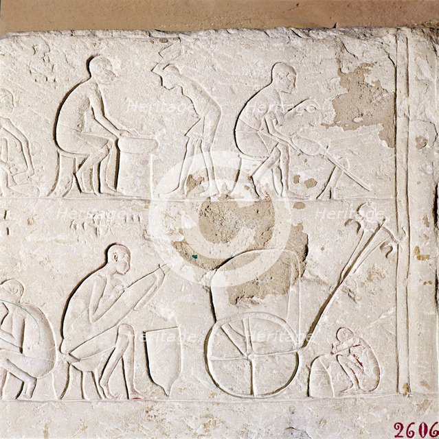 Craftsmen at Work, Blacksmiths, Carriage-Maker and one asleep, c1372BC-1354BC. Artist: Unknown.