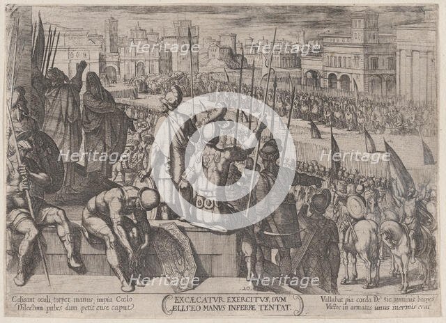 Plate 20: Elisha Bringing the Blinded Syrian Army to the King of Israel, from..., ca. 1590-ca. 1610. Creator: Antonio Tempesta.