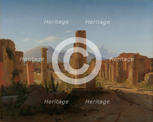 The Forum at Pompeii with Vesuvius in the Background, 1841. Artist: Købke, Christen Schiellerup (1810-1848)