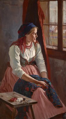 Girl at the Window, 1903. Creator: Wincenty Wodzinowski.