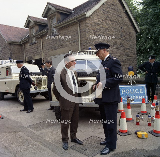 Derbyshire Police Commissioner taking delivery of two new Land Rovers, Matlock, Derbyshire, 1969. Artist: Michael Walters