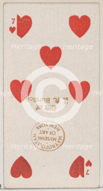 Seven Hearts (red), from the Playing Cards series (N84) for Duke brand cigarettes, 1888., 1888. Creator: Unknown.