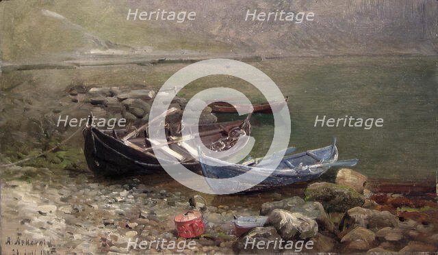 Boats at the Seaside, 1885. Creator: Anders Monsen Askevold.