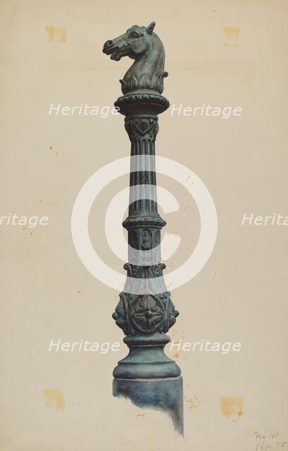 Horse Head Hitching Post, c. 1937. Creator: Elizabeth Fairchild.