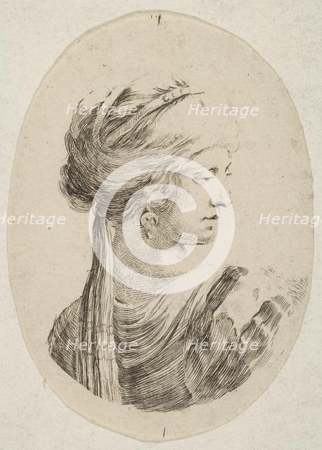 Sultana wearing a turban, in profile to the right, from 'Several heads in the Persian s..., 1649-50. Creator: Stefano della Bella.