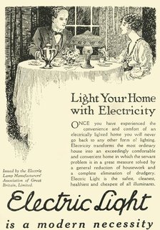 'Electric Light is a modern necessity', 1920. Creator: Unknown.