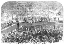 Garibaldi in England: Garibaldi receiving addresses at the Crystal Palace, 1864. Creator: Unknown.
