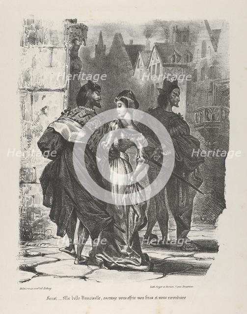 Faust Trying to Seduce Marguerite (Goethe, Faust), 1825-27., 1825-27. Creator: Eugene Delacroix.