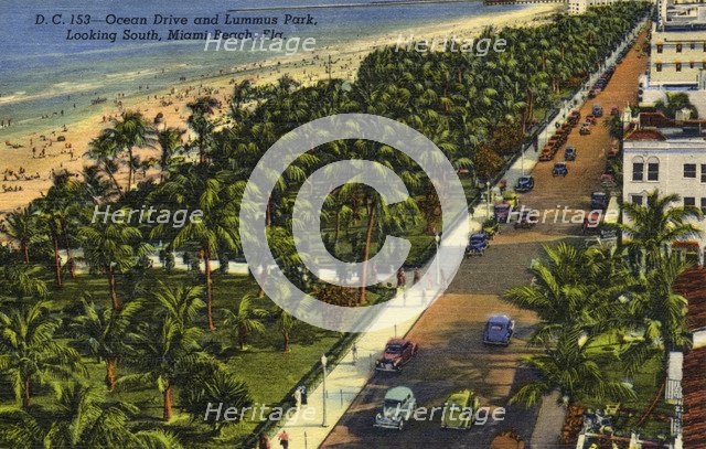 Ocean Drive and Lummus Park, looking south, Miami Beach, Florida, USA, 1946. Artist: Unknown