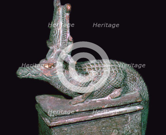 Egyptian faience statuette of Sobek. Artist: Unknown