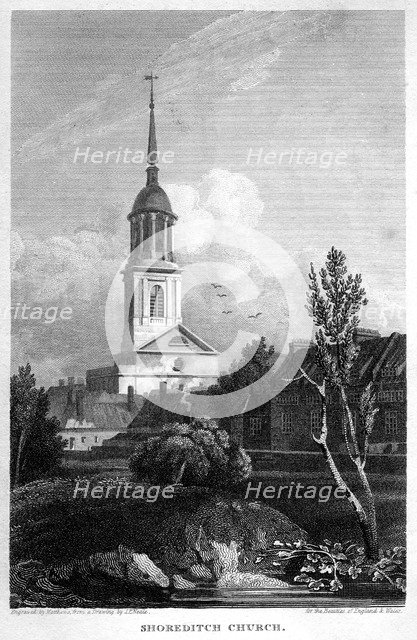 Shoreditch Church, London, 1815.Artist: Matthews