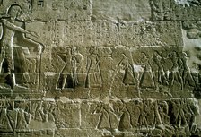 Relief of Rameses III receiving tribute, Mortuary Temple, Medinat Habu, Egypt, c12th centuryBC. Artist: Unknown