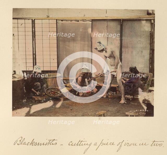 Blacksmiths - Cutting a Piece of Iron in Two, about 1873-1883. Creator: Shinichi Suzuki I.