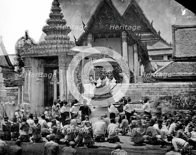 King Mongkut of Siam [Thailand] arriving at the Temple of the Reclining Buddha (Wat Pho)..., 1865. Creator: John Thomson.