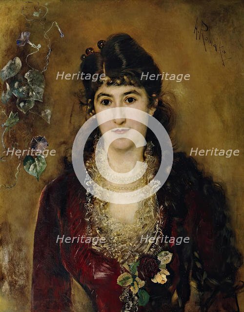 Lady in red dress, 1889. Creator: Anton Romako.