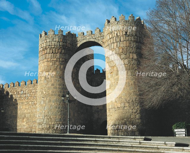View of the San Vicente Door, one of the nine gates of the city walls of Avila.