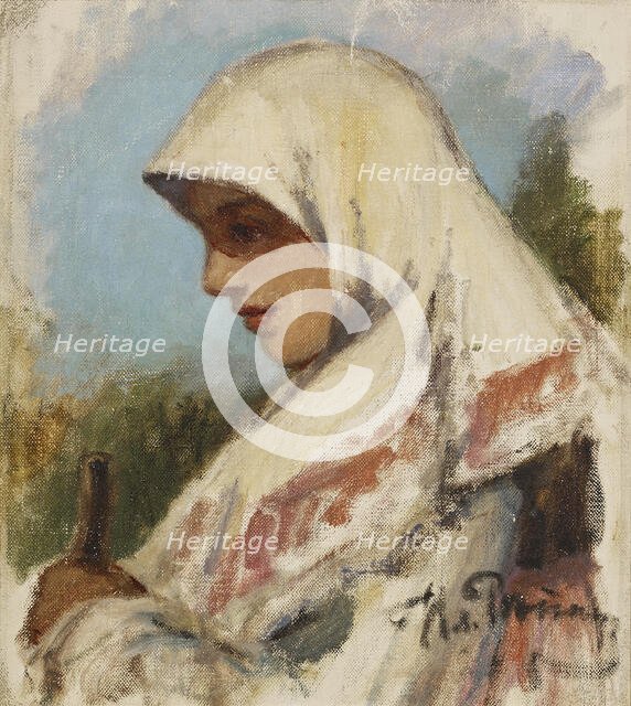 Peasant Girl in a Headscarf, study. Creator: Il'ya Repin.