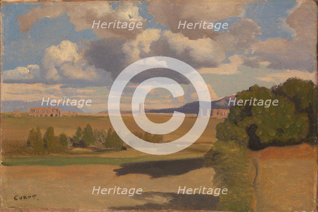 The Roman Campagna, with the Claudian Aqueduct, c. 1826. Artist: Corot, Jean-Baptiste Camille (1796-1875)
