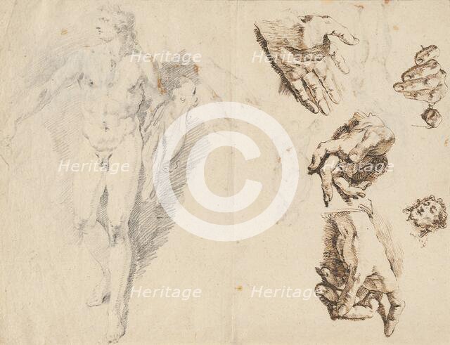 Apollo and Studies of the Artist's Own Hand [recto], 1730/1732. Creator: Francesco Fontebasso.