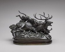 Ten-Point Stag Brought Down by Two Scotch Hounds, model n.d., cast possibly c. 1857/1873. Creator: Antoine-Louis Barye.