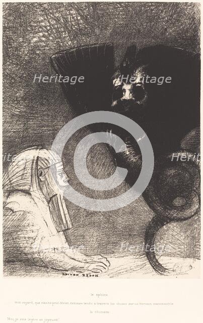 Le Sphynx...mon regard que rien ne peut devier, demeure tendu a travers les choses..., 1889. Creator: Odilon Redon.