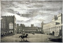 Moonlit view of the Upper Ward of Windsor Castle, Berkshire, c1844. Artist: Anon