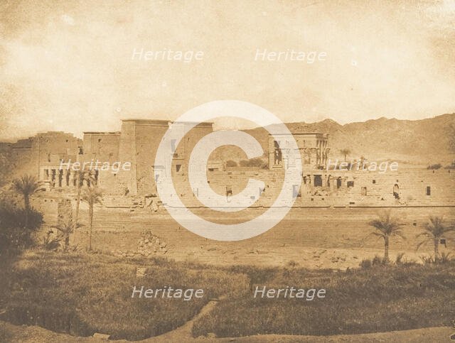 Vue générale de l'ile de Philae, prise de l'ile de Begueh (Ouest), 1849-50. Creator: Maxime du Camp.