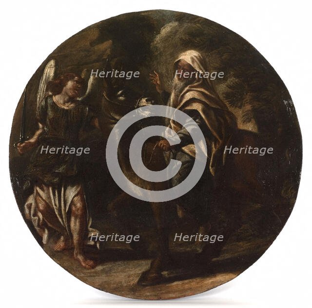 Balaam and his donkey stopped by the angel of the Lord. Creator: Unknown.