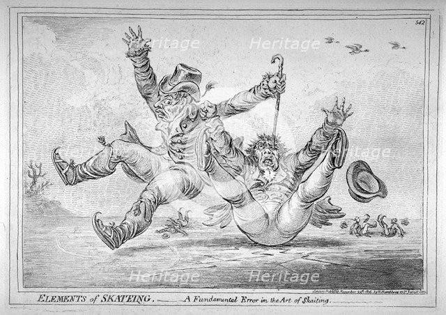 'Elements of Skateing. Making the most of a passing friend, in a case of emergency!', 1805. Artist: James Gillray