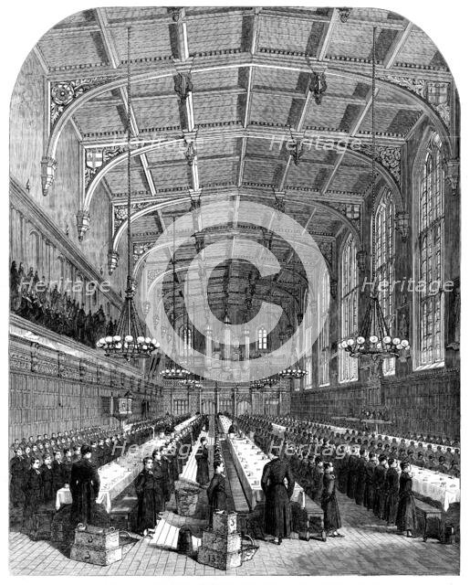 The Great Schools of England: the dining-hall at Christ's Hospital...singing a hymn, 1862. Creator: Unknown.