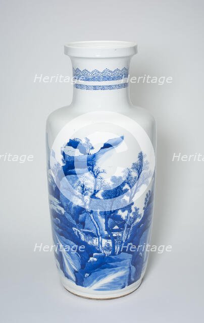 Baluster Vase with Figures and Pavillions amid Mountainous..., Qing dynasty, (1662-1722). Creator: Unknown.