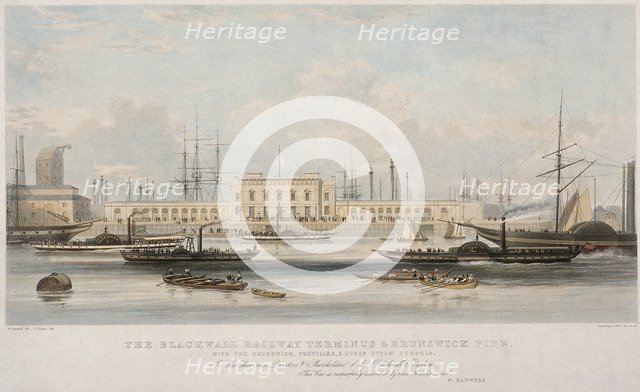'The Blackwall Railway Terminus and Brunswick Pier', Blackwall, Poplar, London, c1840. Artist: Thomas Picken