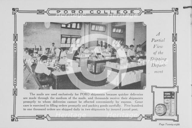 Poro College; A partial view of the shipping department, 1922. Creator: Unknown.
