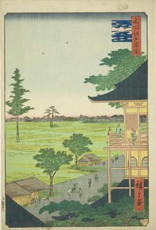 Sazai Hall of the Five Hundred Rakan Temple (Gohyaku Rakan Sazaido), from the series..., 1857. Creator: Ando Hiroshige.