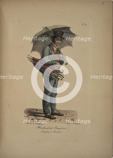 Umbrella seller. From the Series "Cris de Paris" (The Cries of Paris), 1815. Creator: Vernet, Carle (1758-1836).