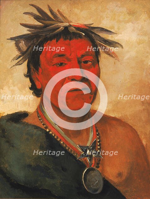 O-ho-páh-sha, Small Whoop, a Distinguished Warrior, 1831. Creator: George Catlin.