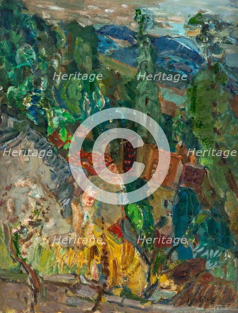 Townscape with Cypress Trees, South of France, 1920s-1930s. Creator: Soutine, Chaim (1893-1943).