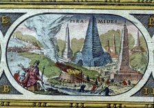 The pyramids, colored engraving from the book 'Le Theatre du monde' or 'Nouvel Atlas', 1645, crea…