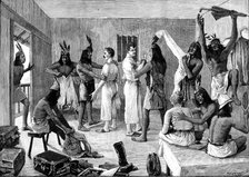 Sketches in Formosa: the savages feel our muscle, 1890. Creator: P Naumann.