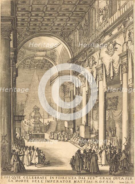 The Catafalque of the Emperor Mathias, 1619. Creator: Jacques Callot.