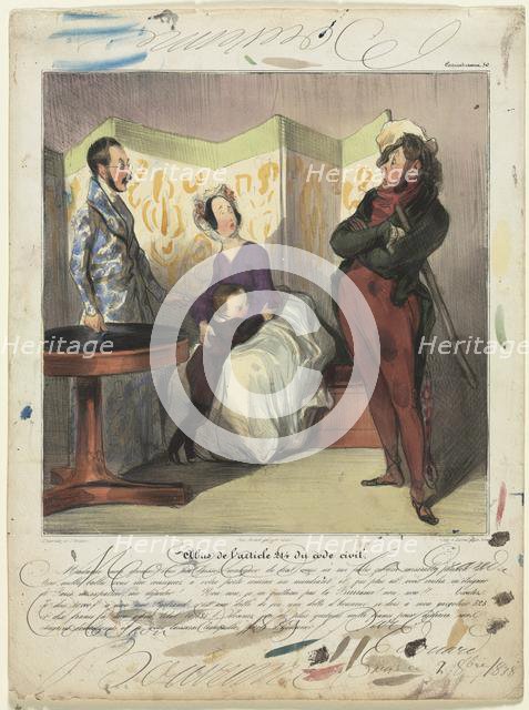 Caricaturana (plate 50): Breach of Civil Code Article 24, 1837. Creator: Honoré Daumier (French, 1808-1879); Edouard Bouvenne (French).