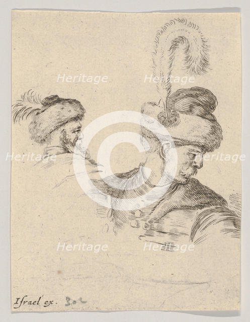 Plate 11: a Polish bust in profile, turned to the right, another Polish head seen from..., ca. 1649. Creator: Stefano della Bella.