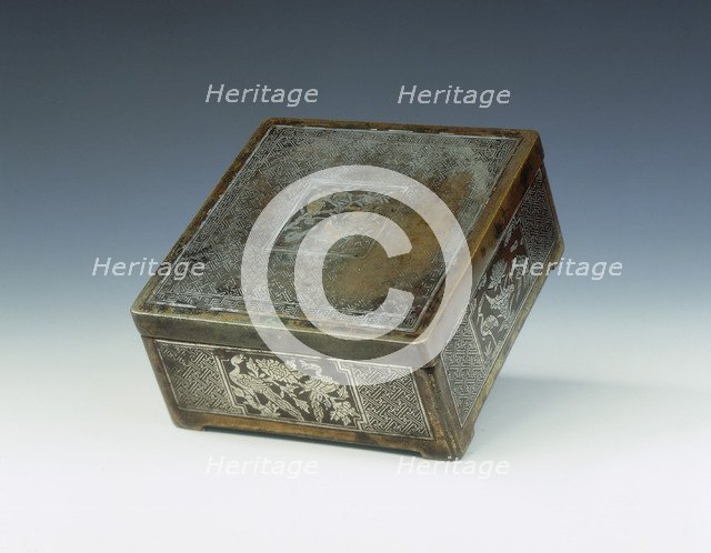 Bronze seal paste box with silver inlays, Ming dynasty, China, 16th century. Artist: Unknown