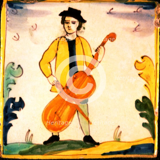 Tiles of the Palmita series, musician playing the cello.