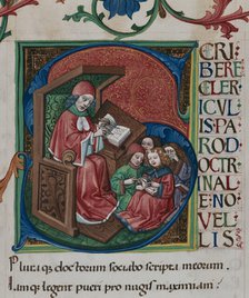 Initial: Learning children. From "Doctrinale puerorum" by Alexander de Villa Dei, c1467-1469. Creator: Anonymous.
